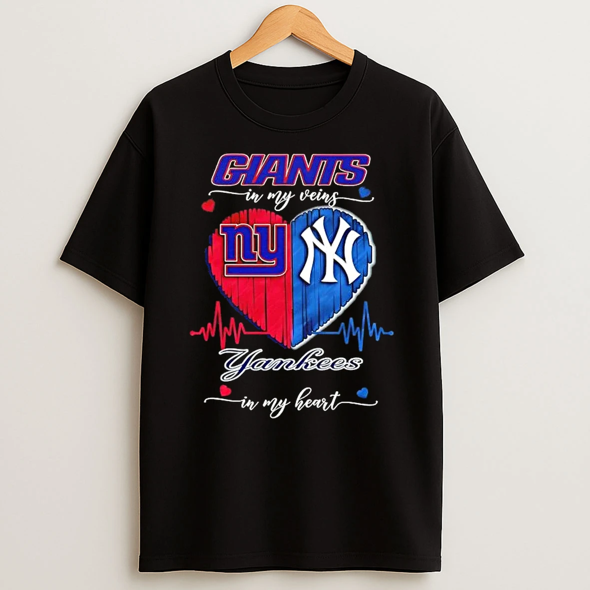 New York Sports Giants In My Veins Yankees In My Heart T Shirt