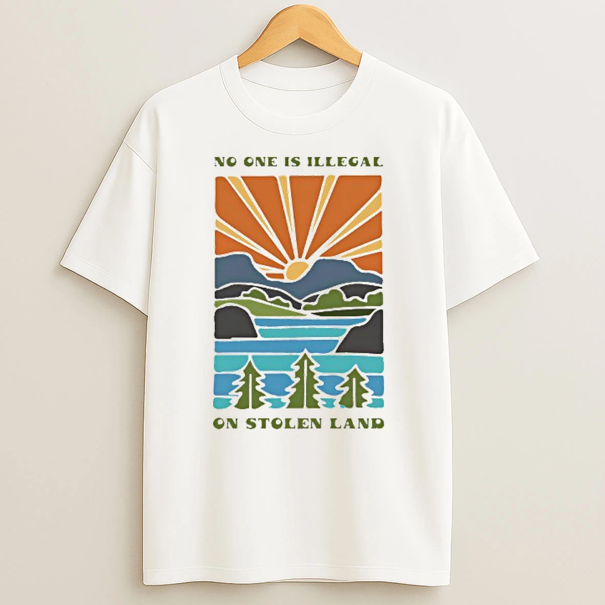 No One Is Illegal On Stolen Land Sunset T Shirt
