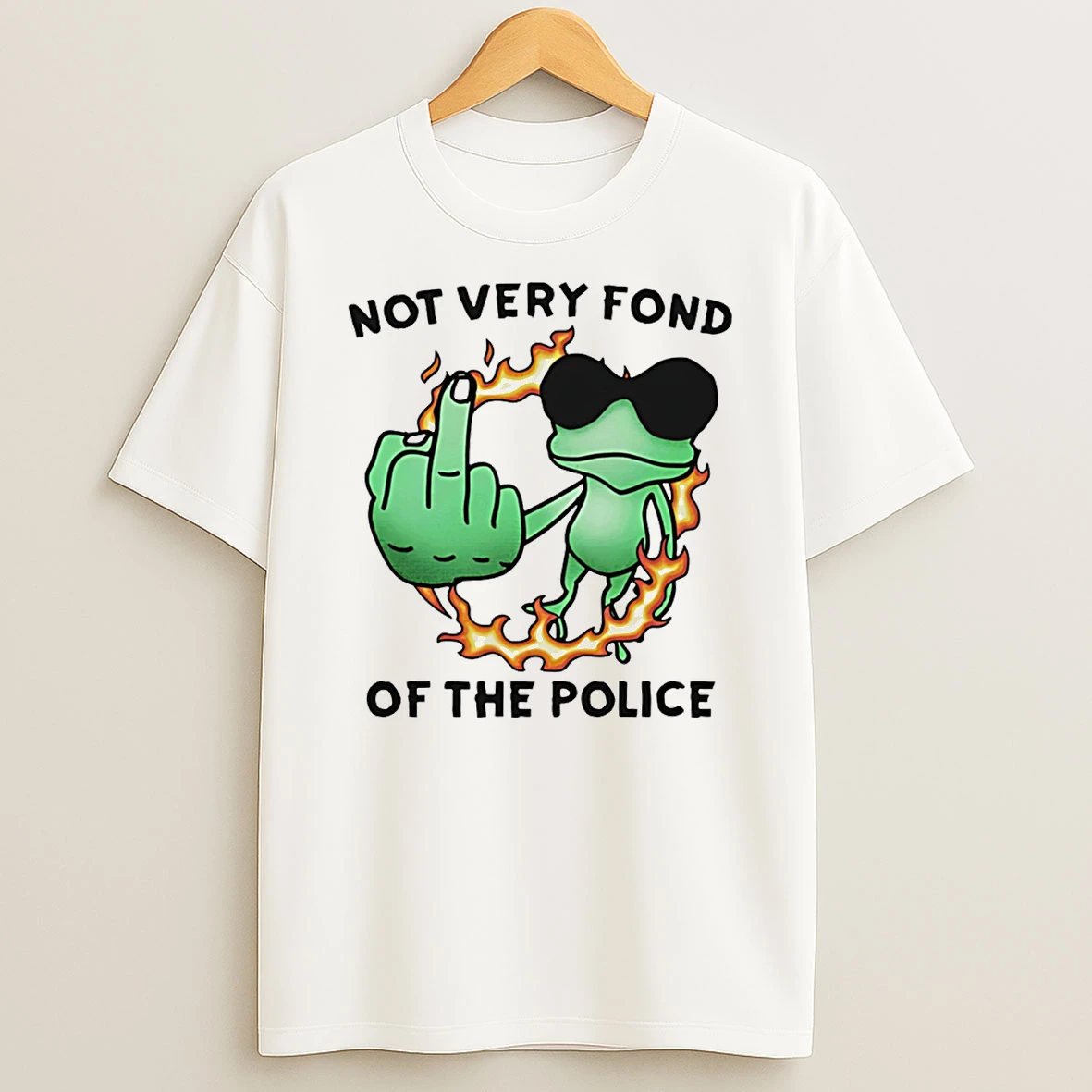 Not Very Fond Of The Police Frog Middle Finger T Shirt