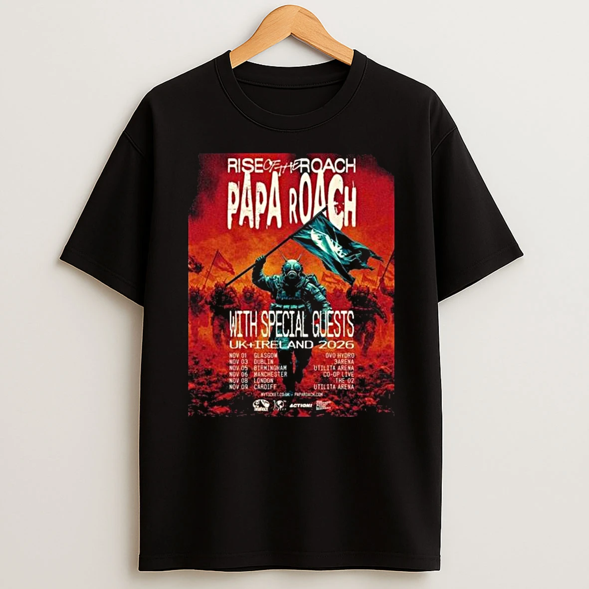 Papa Roach Rise Of The Roach Uk And Ireland 2026 Tour Schedule Dates T Shirt