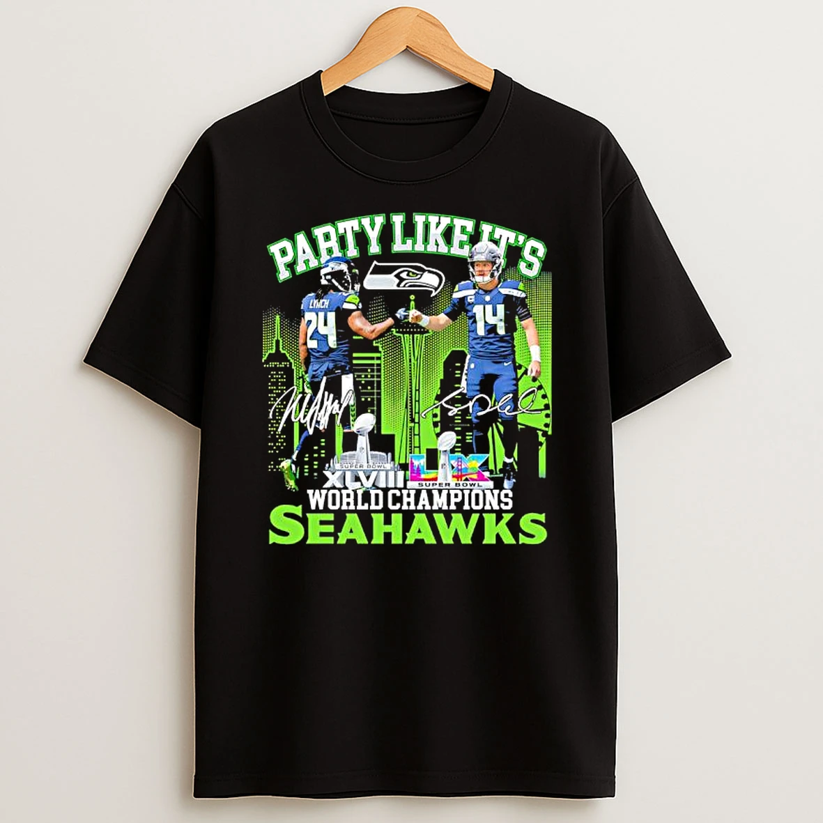 Party Like Its The Seattle Seahawks Players Marshawn Lynch And Tyler Lockett Logo T Shirt