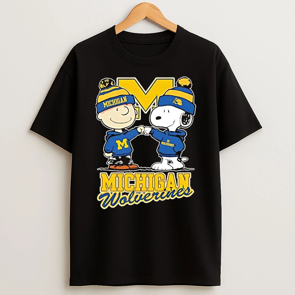 Peanuts Charlie Brown Fist Bump Snoopy X Michigan Wolverines T Shirt