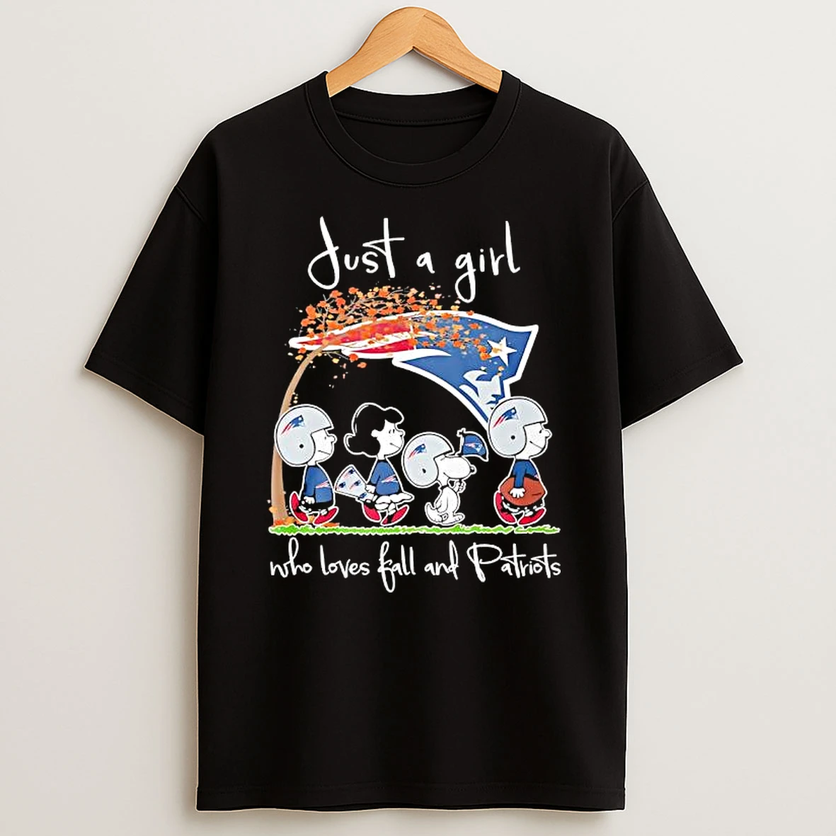 Peanuts Characters Autumn Just A Girl Who Loves Fall And Patriots T Shirt