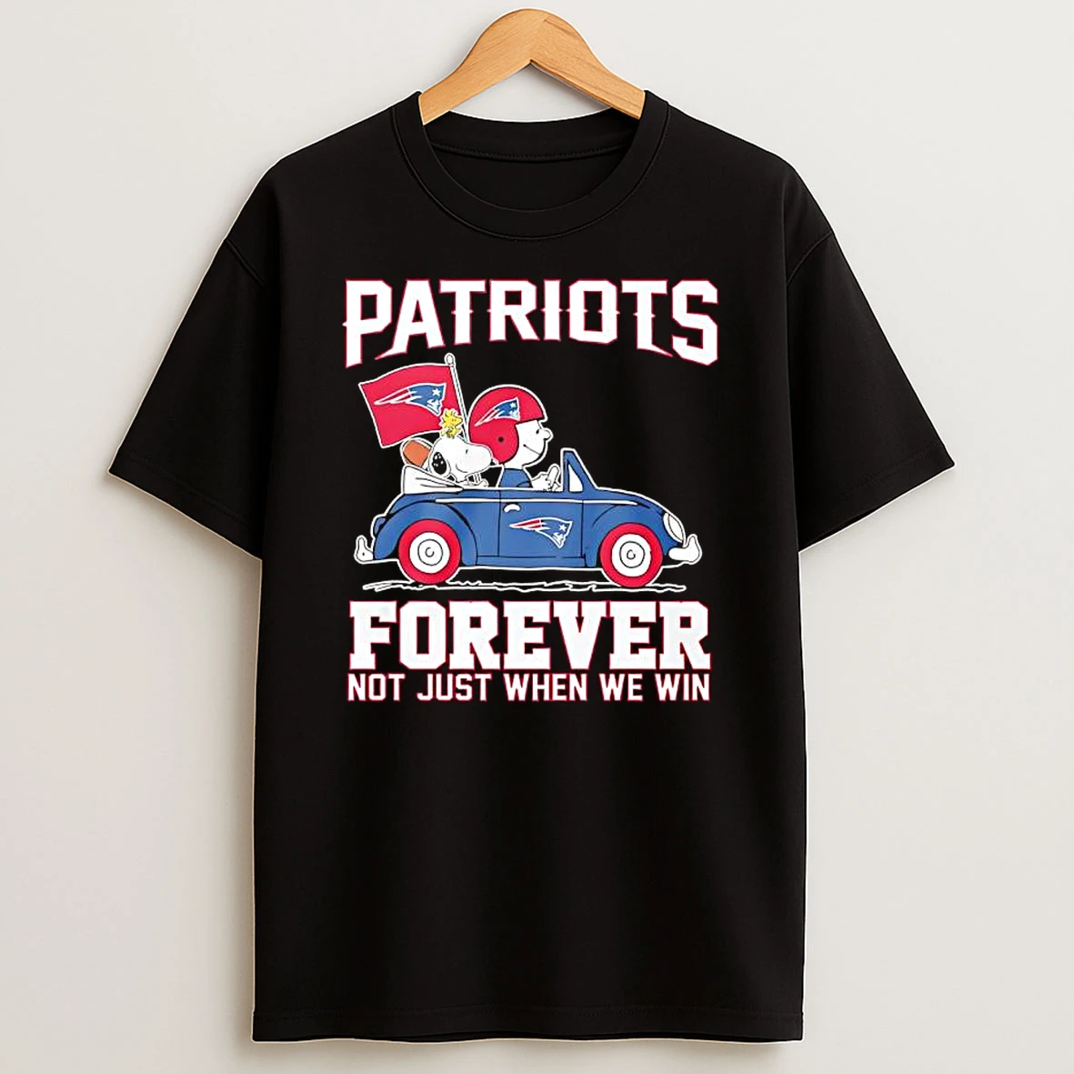 Peanuts Characters Driving Patriots Car Graphic Forever Not Just When We Win T Shirt