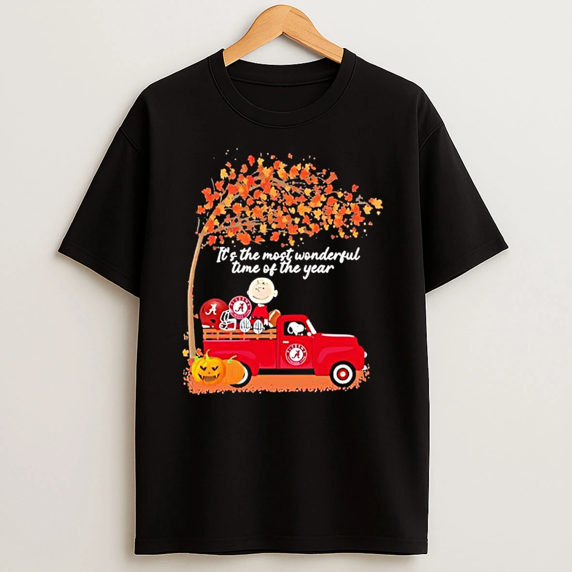 Peanuts Characters X Alabama Crimson Tide Its The Most Wonderful Time Of The Year Pickup Truck Graphic T Shirt