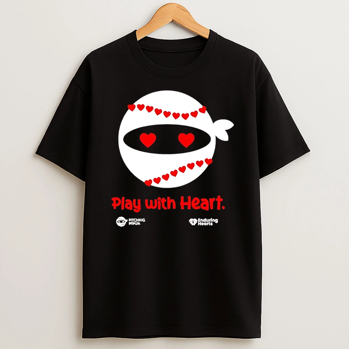 Pitching Ninja Play With Heart Baseball T Shirt