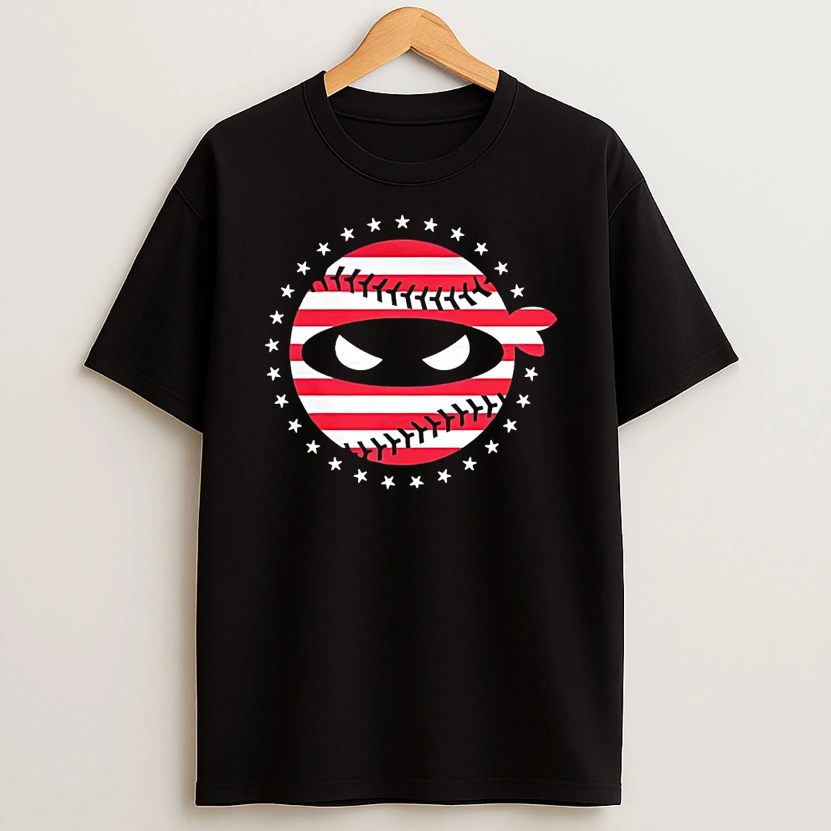 Pitching Ninja Usa Flag Baseball T Shirt