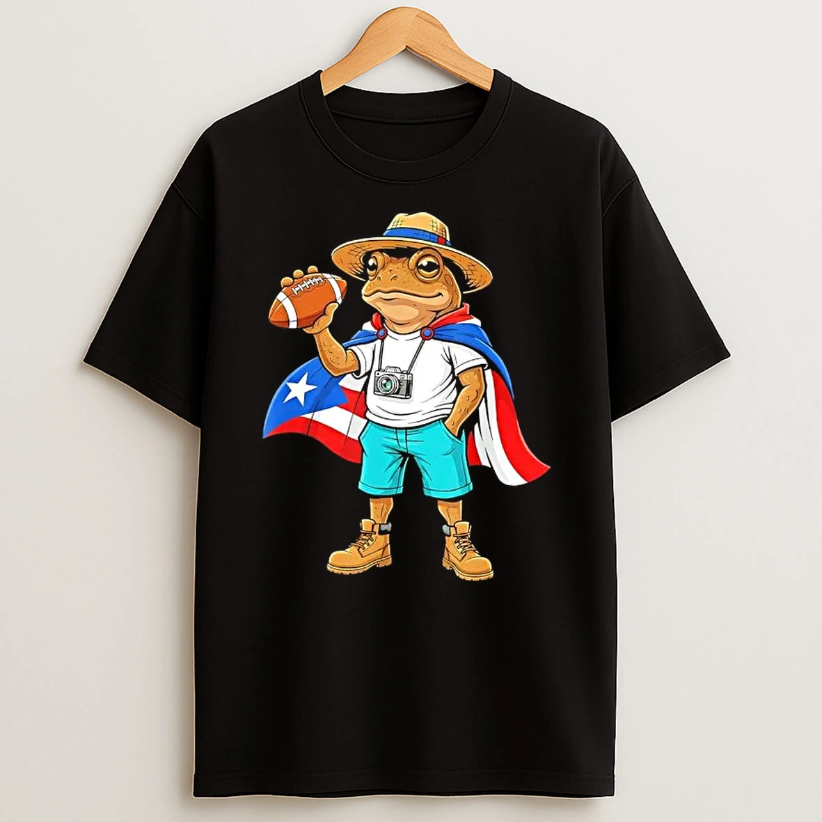 Puerto Rico Coqui Frog Funny Football T Shirt