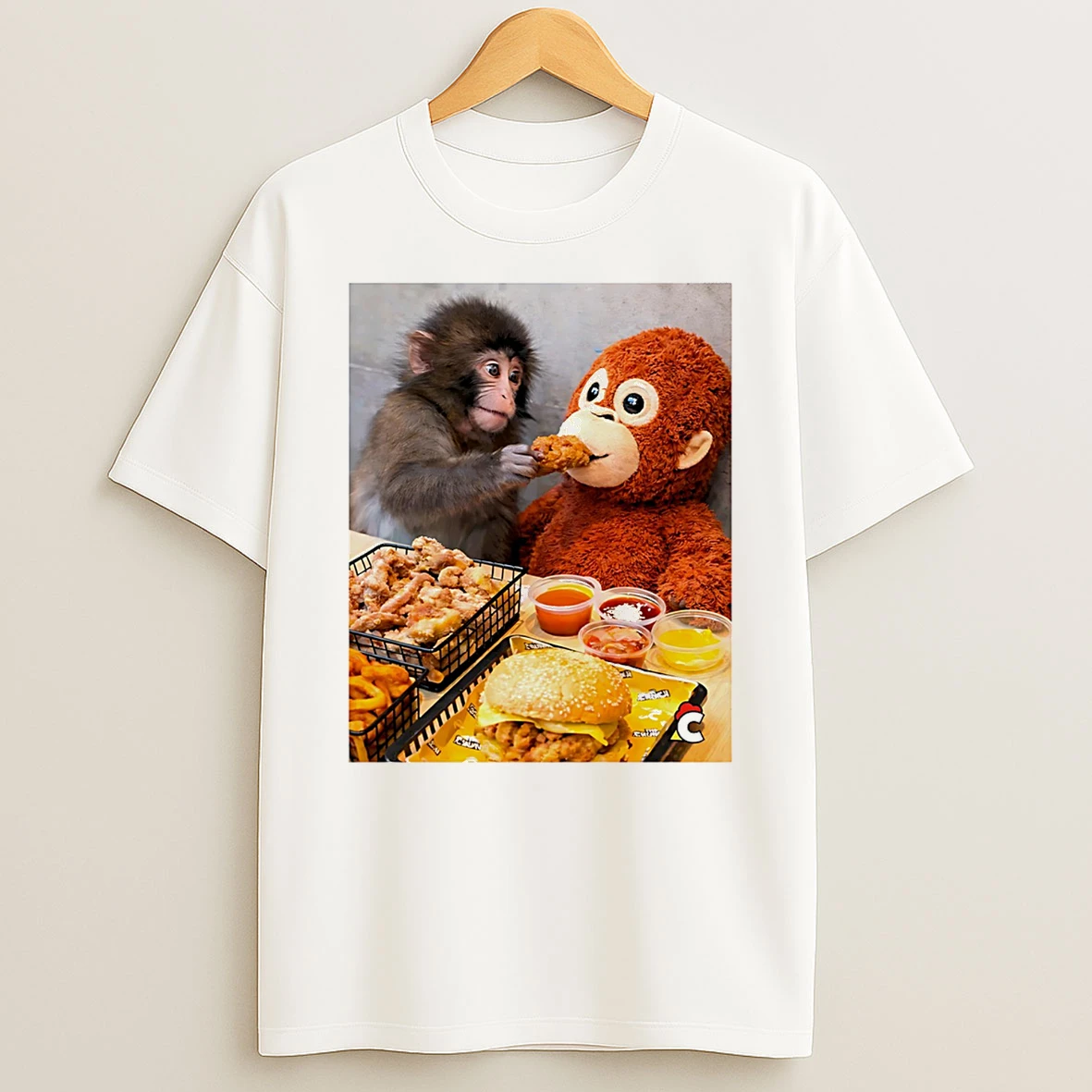 Punch Kun Punch Monkey Eat Fast Food T Shirt