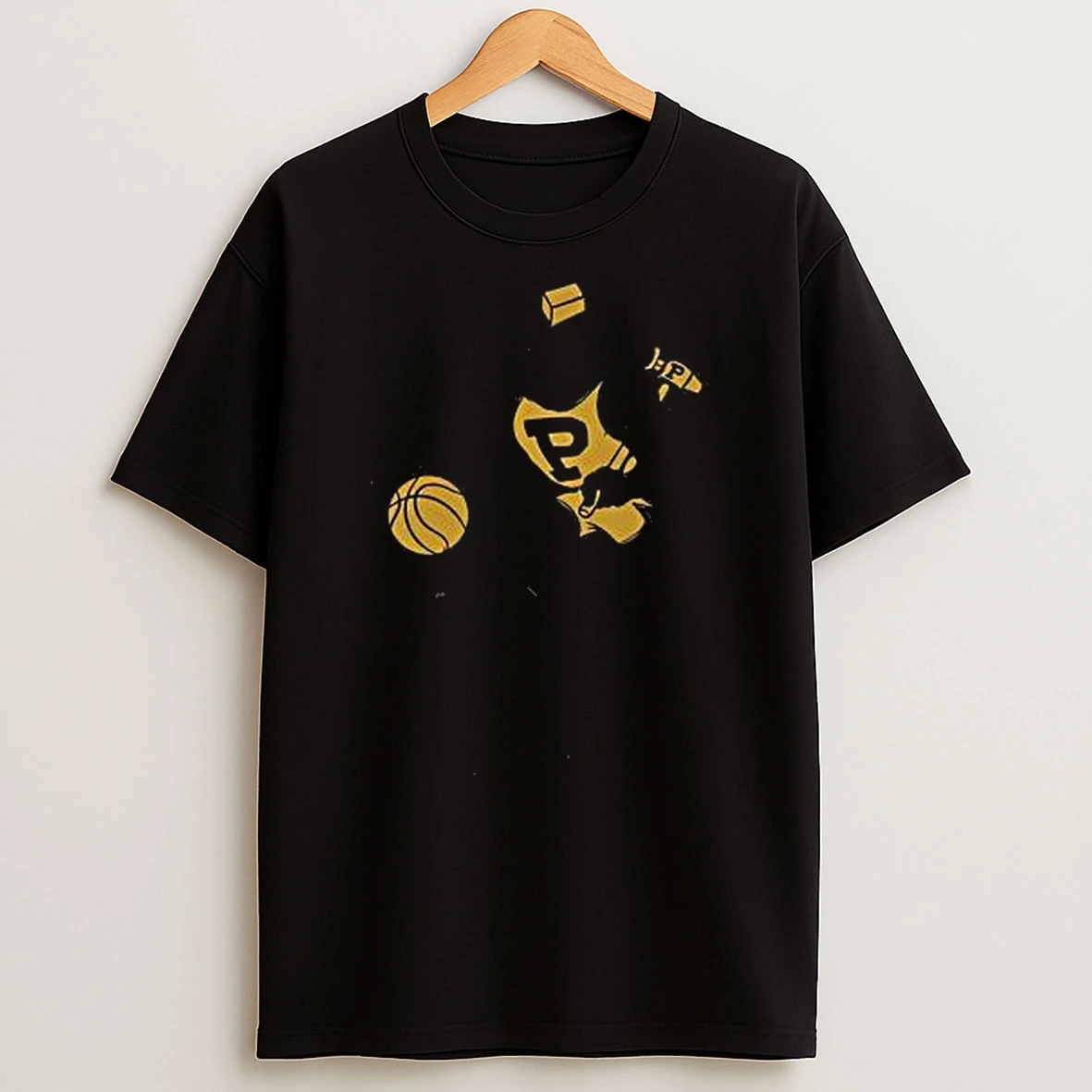 Purdue Boilermakers Old Gold Black Basketball Vintage T Shirt
