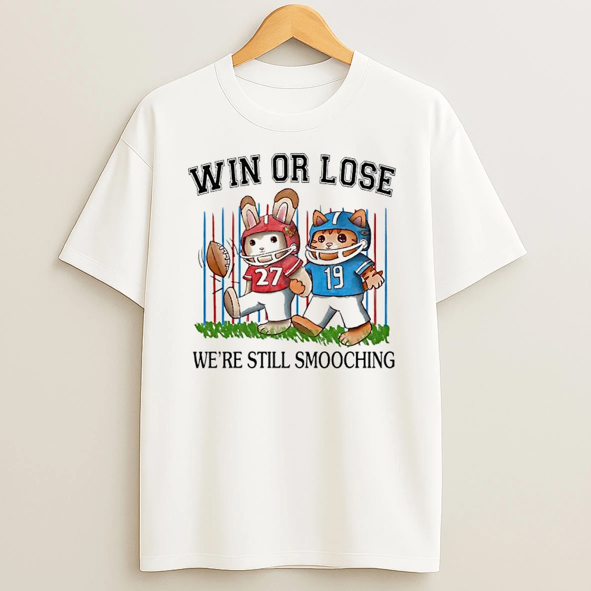 Rabbit And Cat Win Or Lose Were Still Smooching T Shirt
