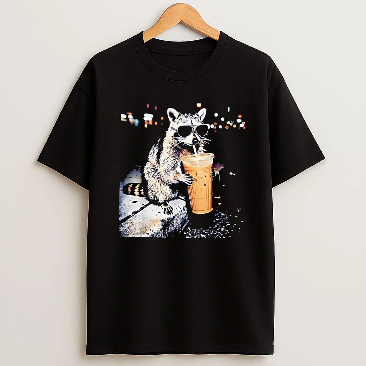 Raccoon Drinking Iced Coffee Funny Animal Meme T Shirt