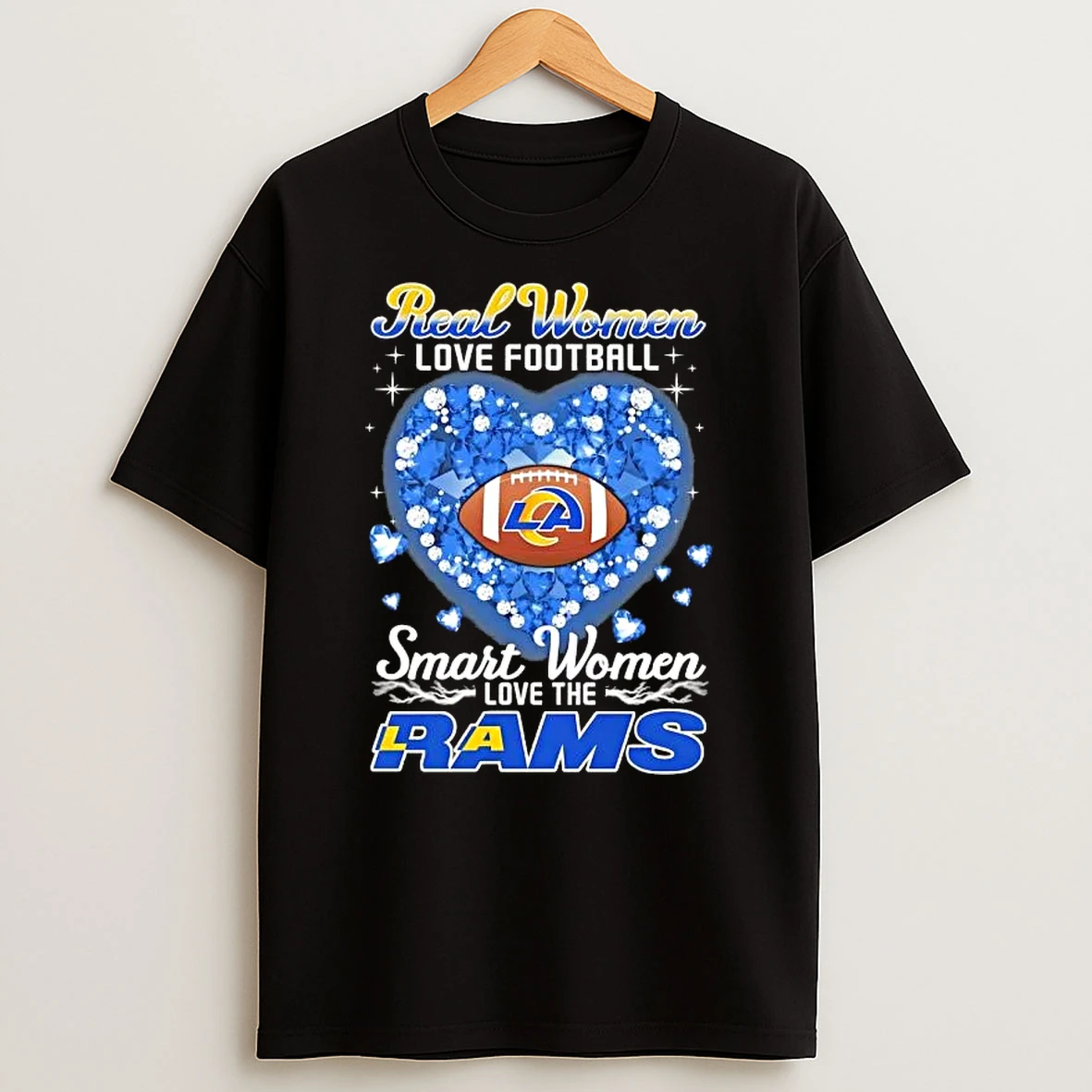 Real Women Love Football Smart Women Love The Los Angeles Rams Football Diamond Hearts T Shirt