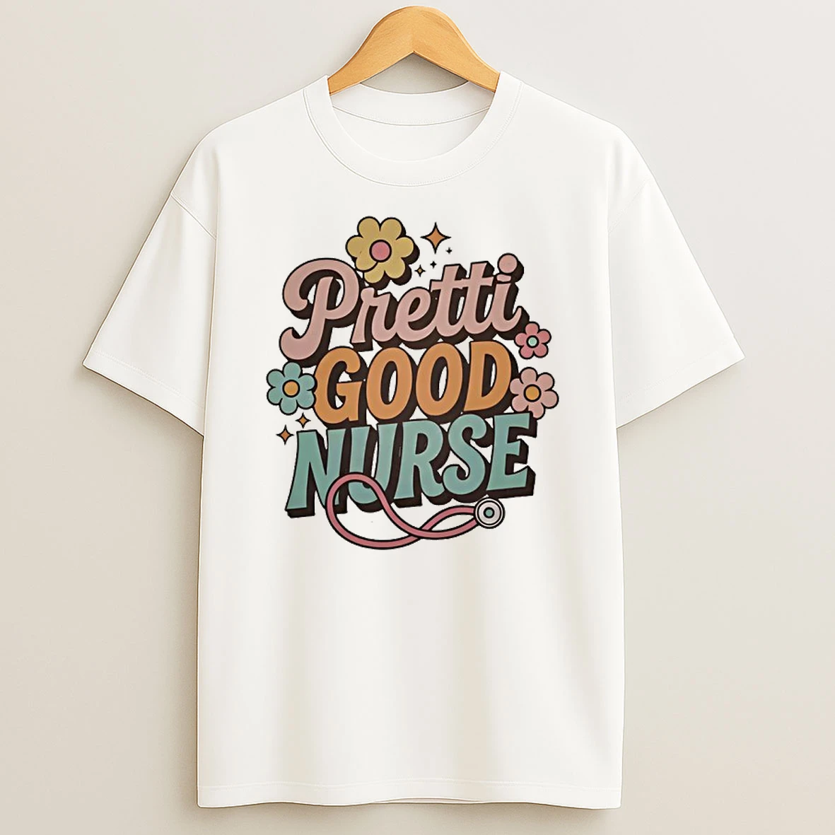 Retro Flower Pretti Good Nurse T Shirt