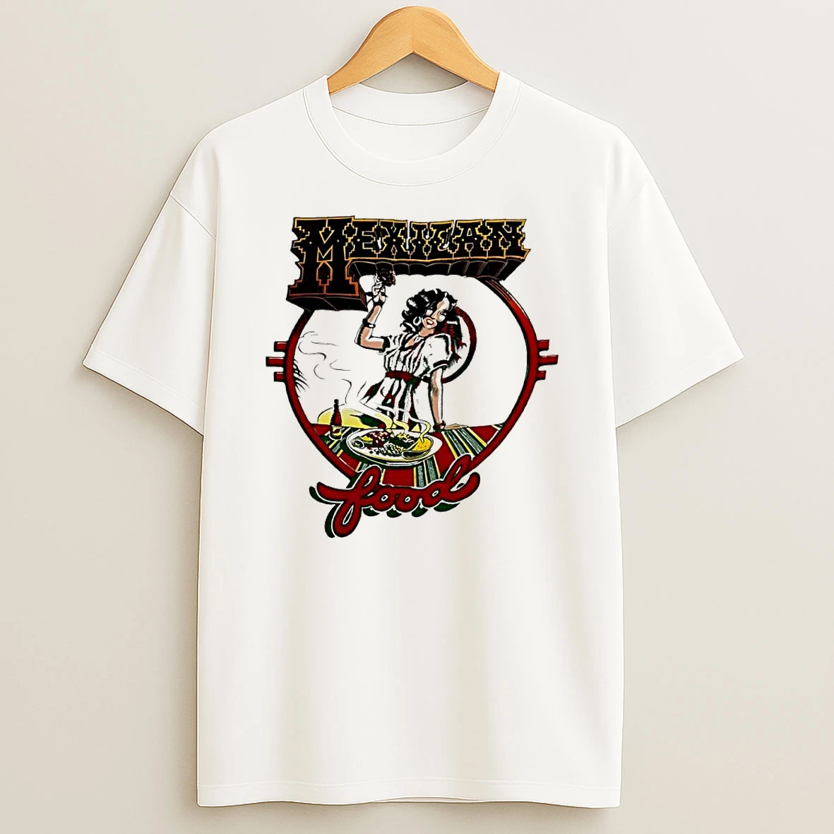 Rick Griffin Mexican Food Woman Roses Plate Graphic T Shirt