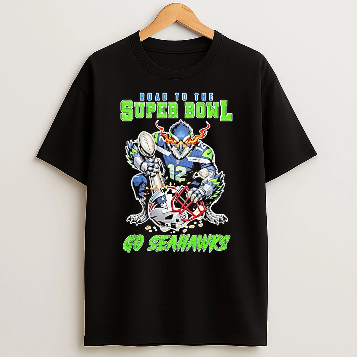 Road To The Super Bowl Seattle Seahawks Team Mascot On Fire T Shirt