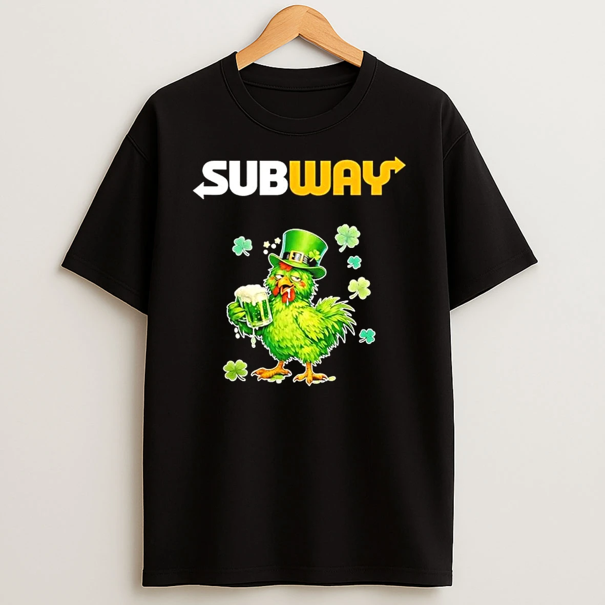 Rooster Drinking Beer X Subway Happy St Patricks Day T Shirt