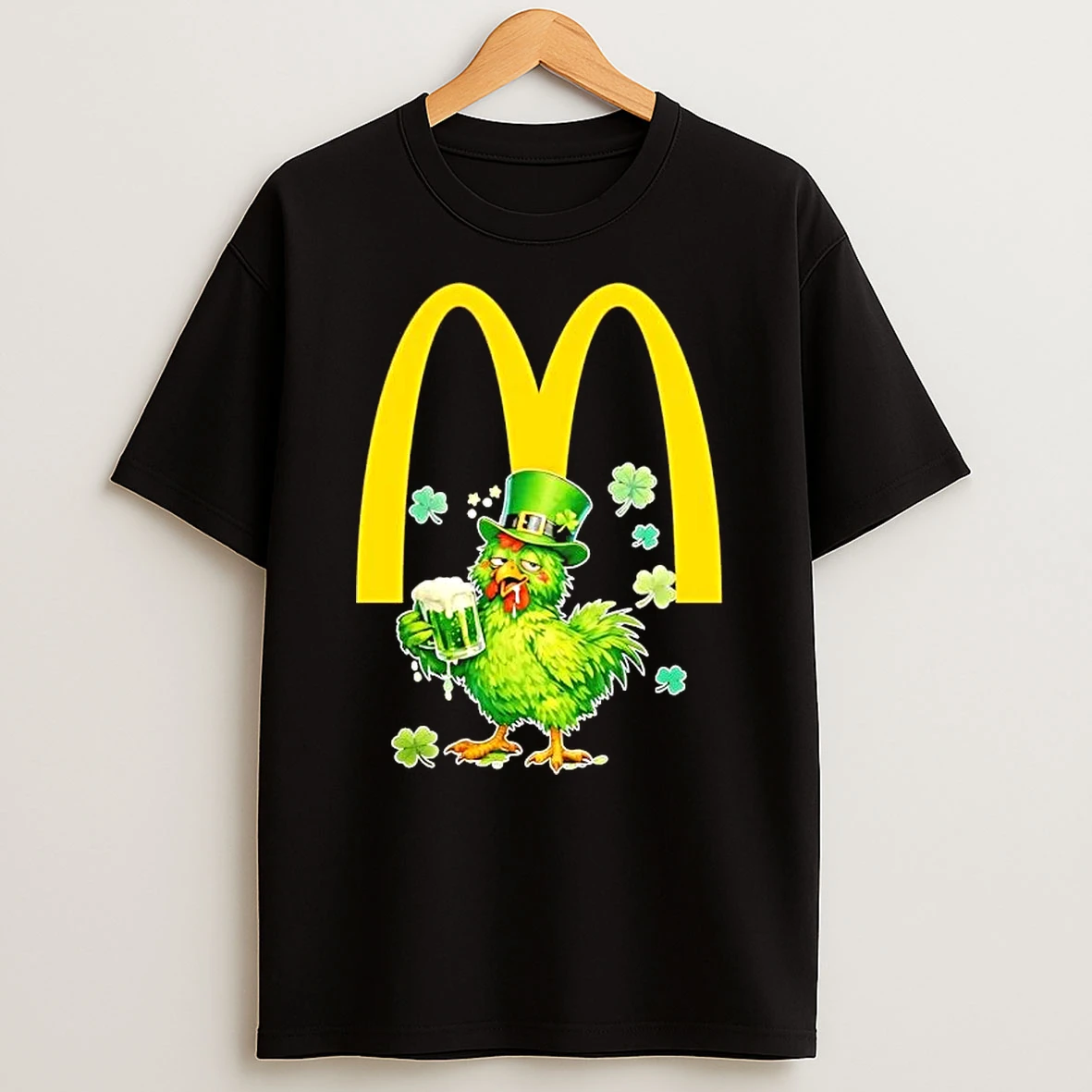 Rooster Drinking Beer X Mcdonalds Happy St Patricks Day T Shirt