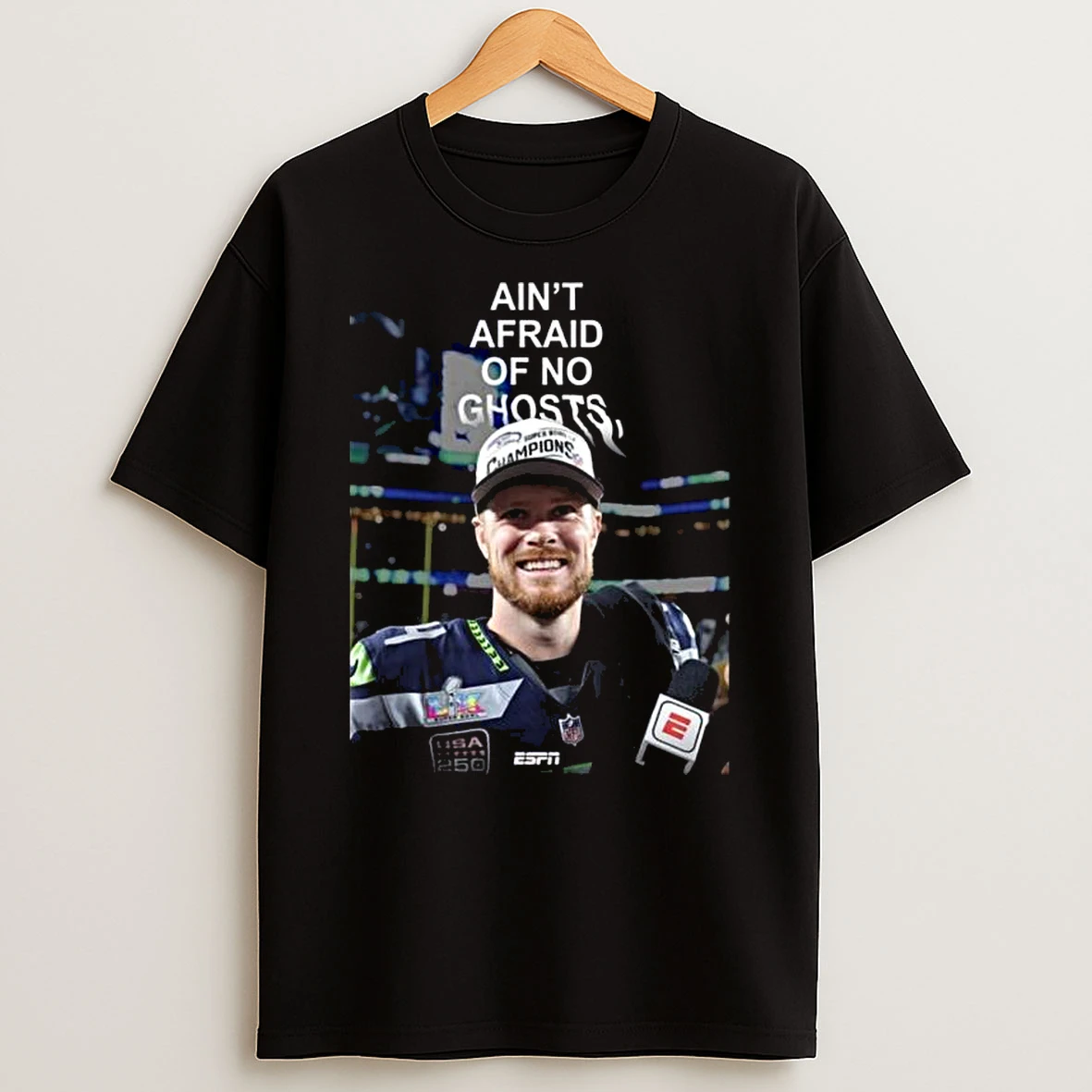Sam Darnold Seahawks 2026 Super Bowl Lx Champion Aint Afraid Of No Ghosts T Shirt