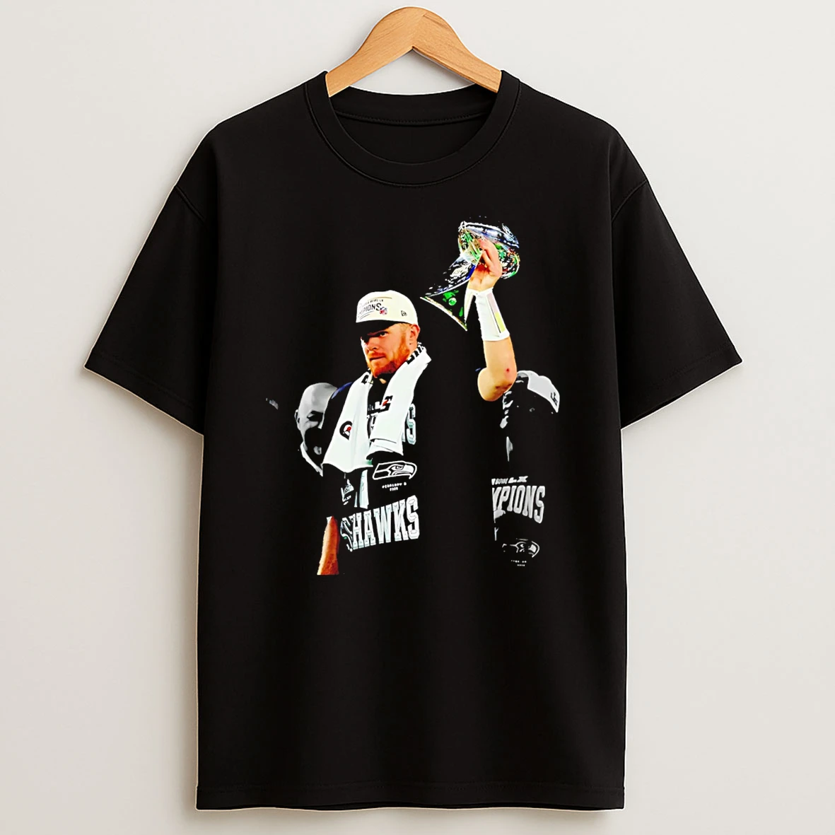 Sam Darnold Seattle Seahawks Champions Super Bowl Lx Trophy T Shirt