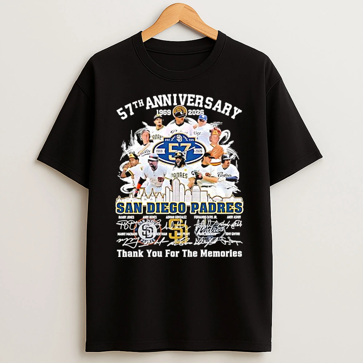 San Diego Padres 57th Anniversary 1969 2026 Thank You Memories Players Signature T Shirt