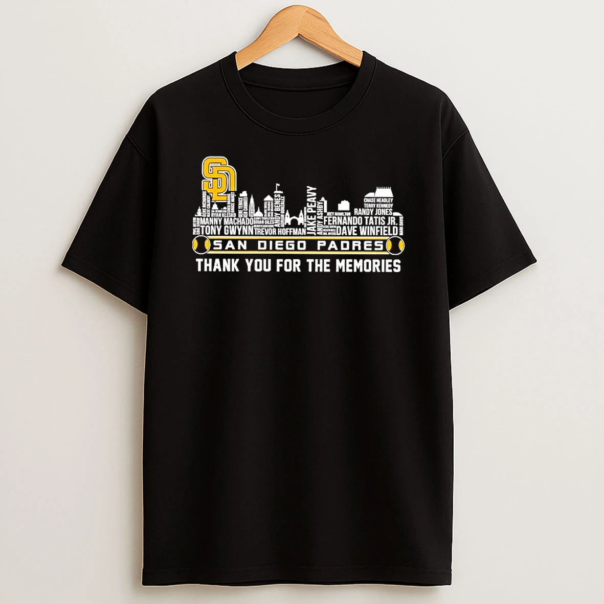 San Diego Padres Skyline Graphic And Player Names Thank You For The Memories T Shirt