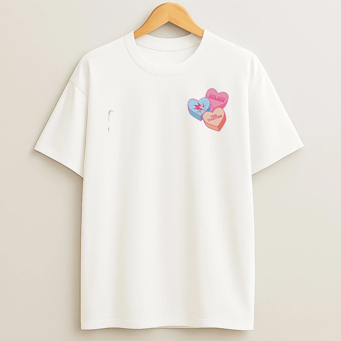 San Jose Sharks Teal Together Candy Heart Valentines Day T Shirt