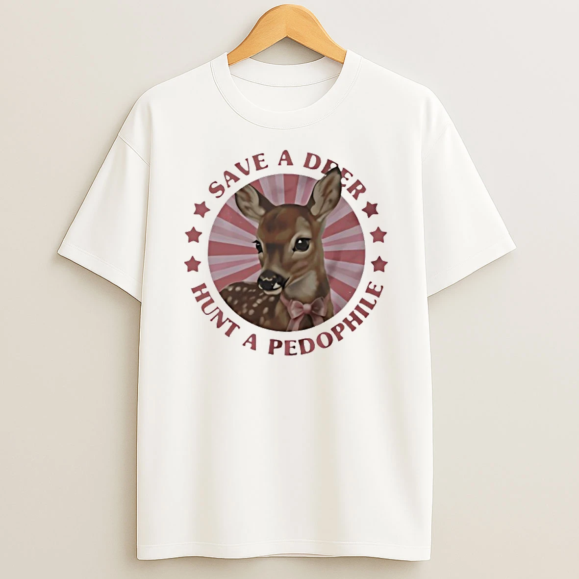 Save A Deer Hunt A Pedophile Pink Bow Deer Stars Stripes T Shirt