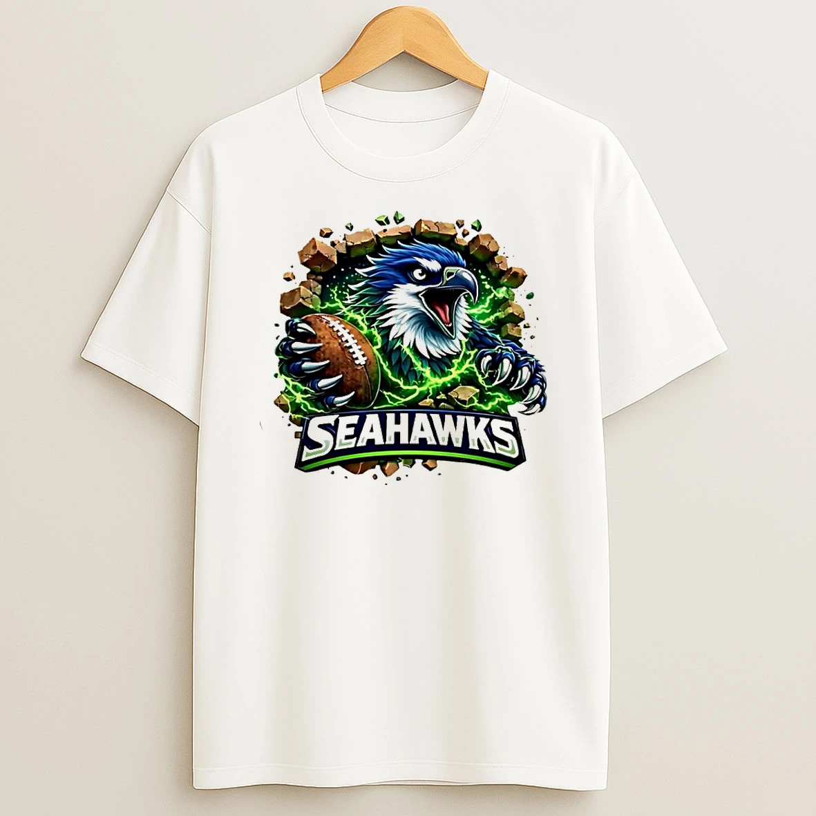 Seahawks Angry Eagle Breaking Through Wall With Football T Shirt