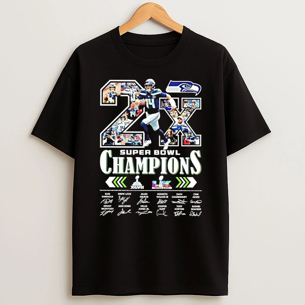 Seahawks Seattle 2x Super Bowl Lx Champs 2025 San Darnold And Players T Shirt