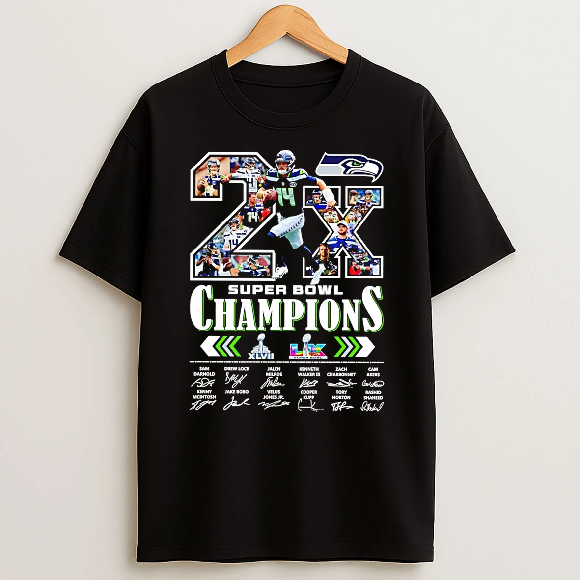 Seahawks Seattle 2x Super Bowl Lx Champs 2025 T Shirt