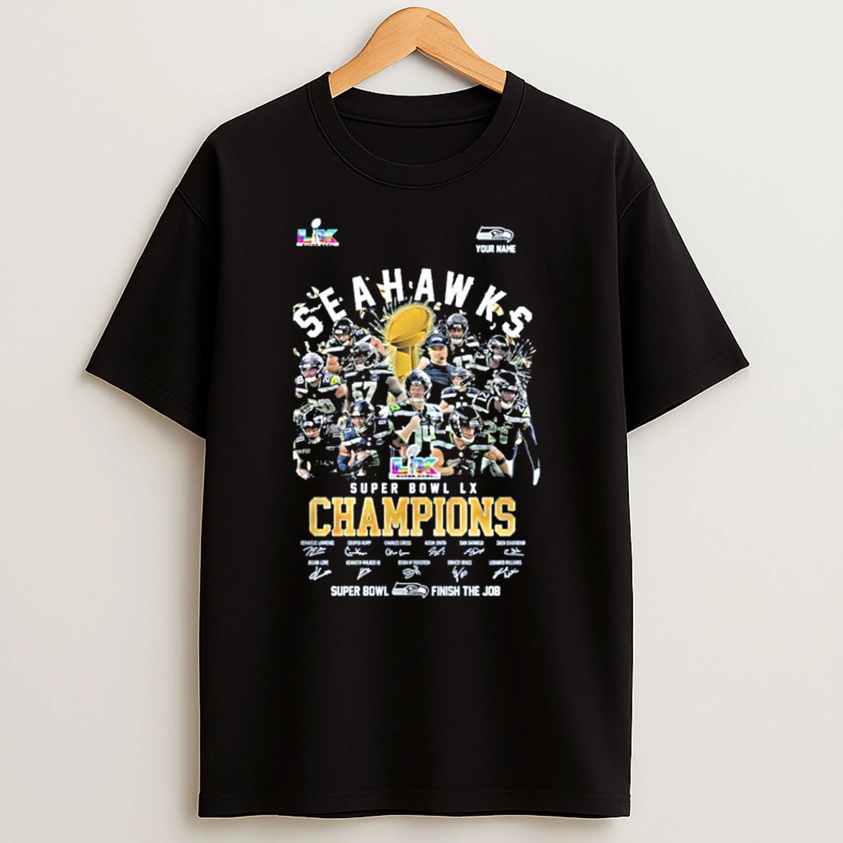 Seahawks Team Player Super Bowl Lix Champions Finish The Job T Shirt