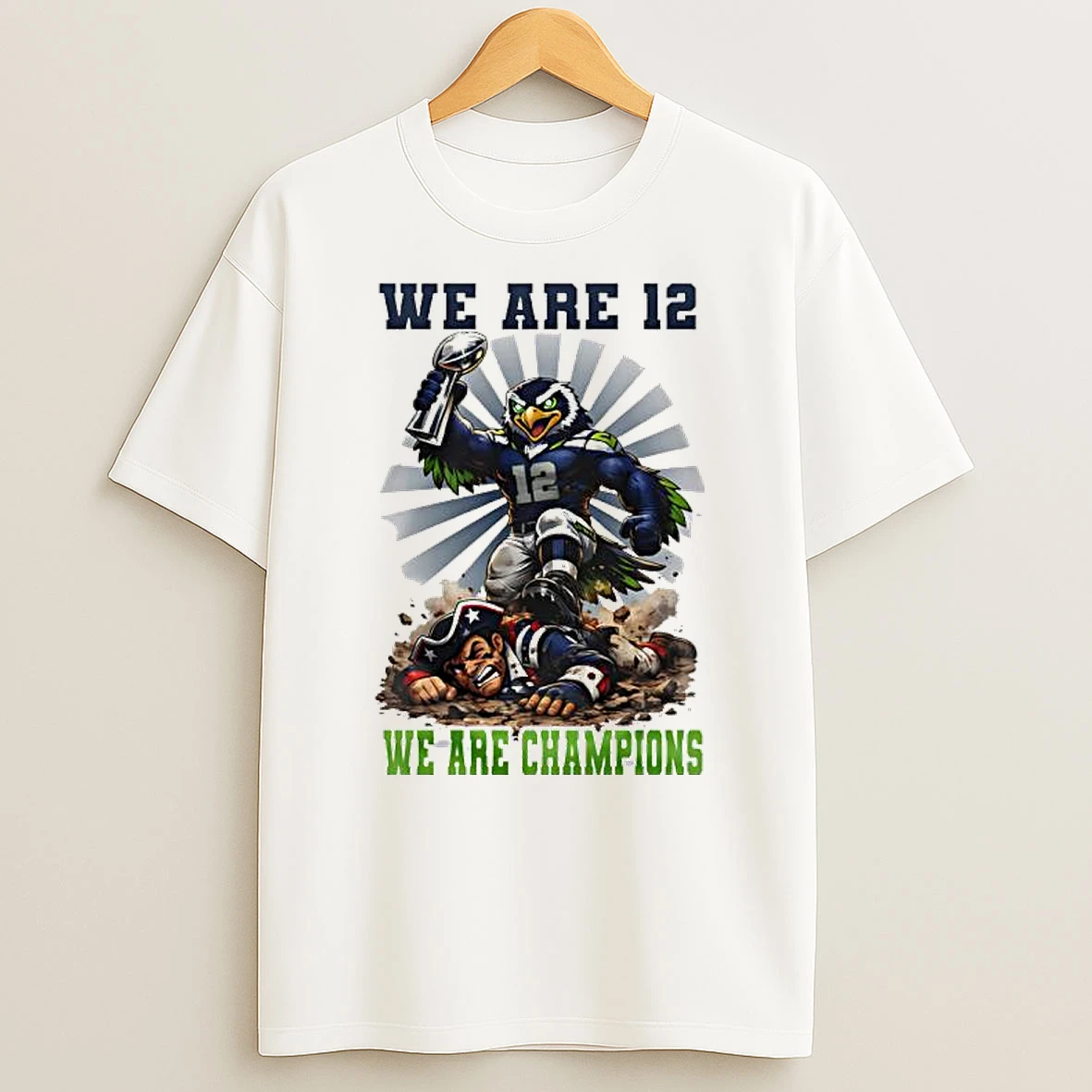 Seahawks Mascot We Are 12 We Are Champions Defeated New England Patriots Mascot T Shirt