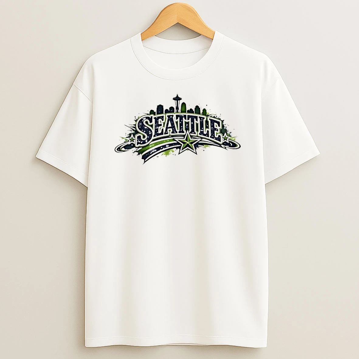 Seattle City Skyline Space Needle Splatter Art Star T Shirt