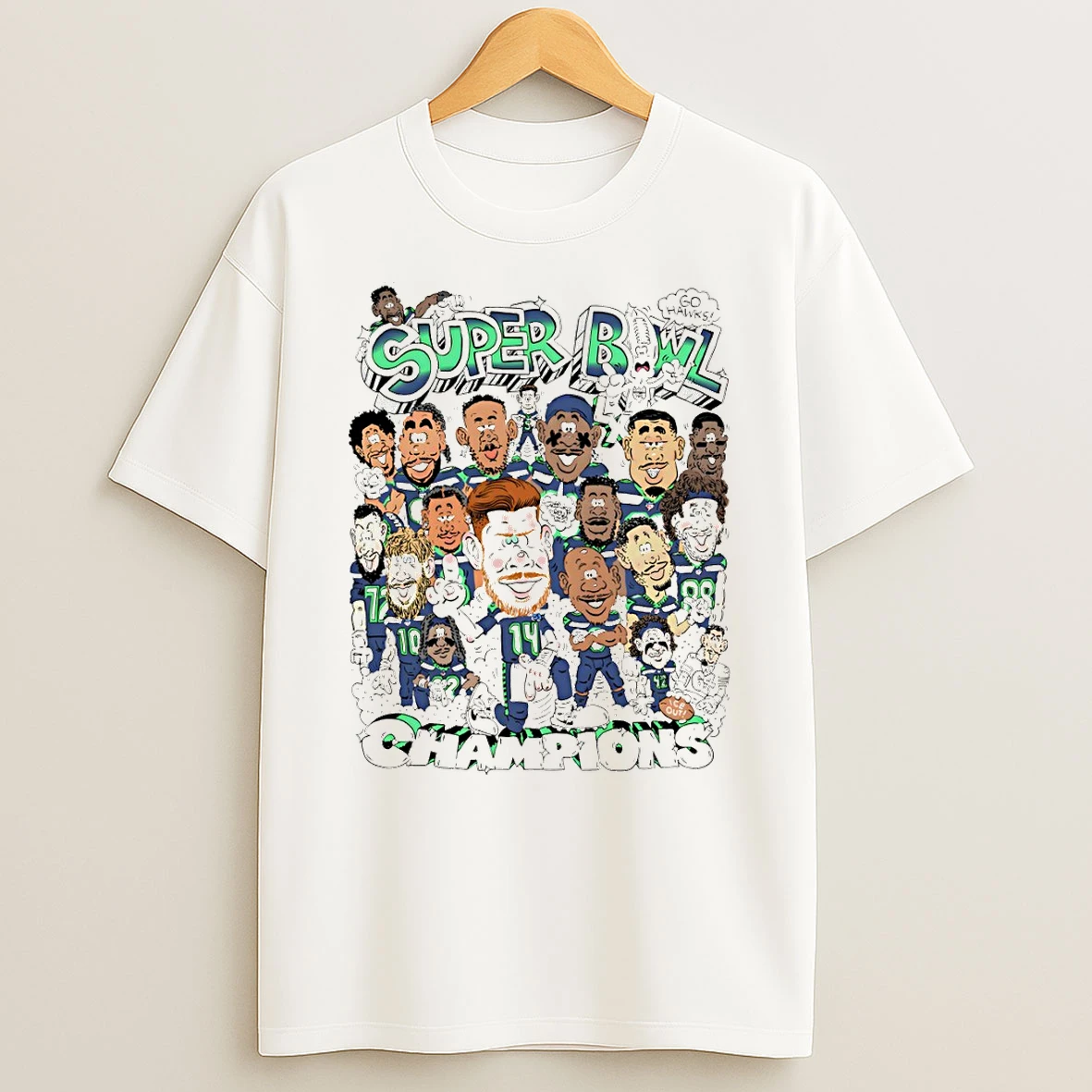 Seattle Seahawk 2025 Super Bowl Champions Caricature T Shirt