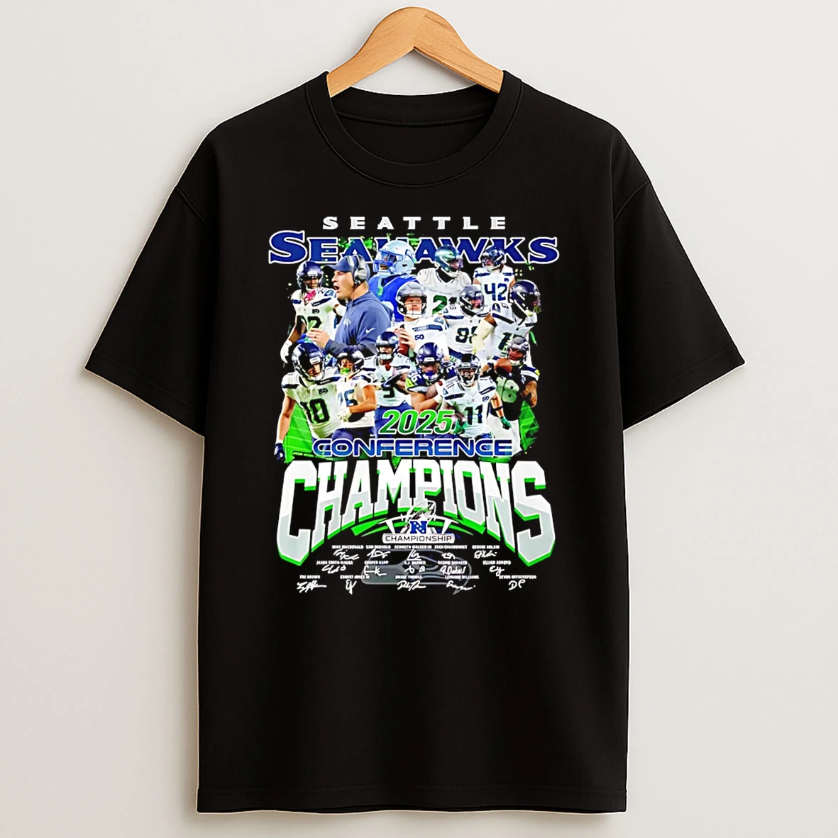 Seattle Seahawks 2025 Conference Champions Signatures T Shirt