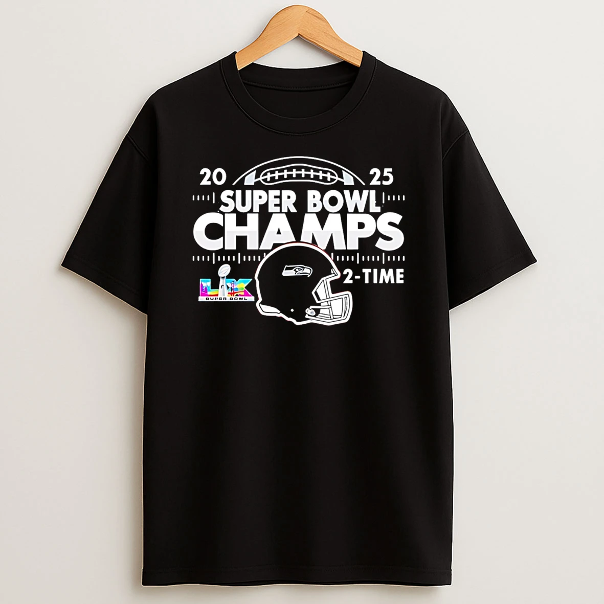 Seattle Seahawks 2025 Super Bowl Champions 2 Time Helmet T Shirt