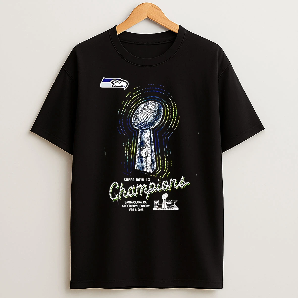 Seattle Seahawks 2025 Super Bowl Lx Champions Santa Clara Lights T Shirt