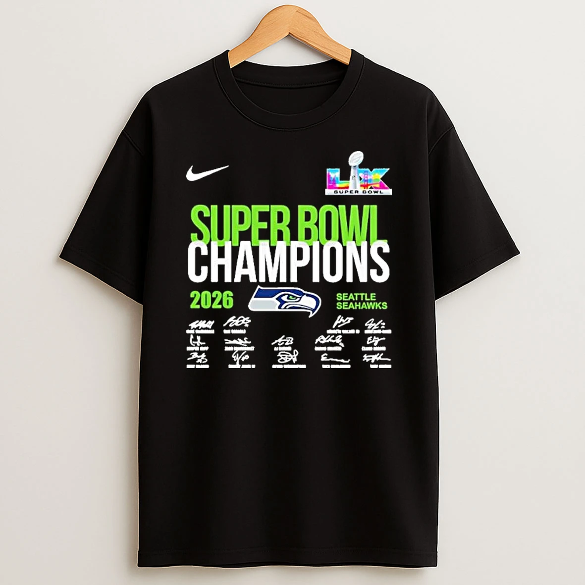 Seattle Seahawks 2026 Super Bowl Lx Champions Signatures T Shirt
