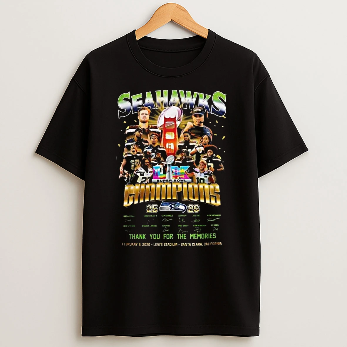 Seattle Seahawks 25 2026 Super Bowl Champions Thank You For The Memories Signatures T Shirt