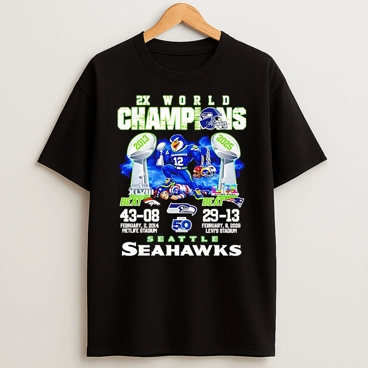 Seattle Seahawks 2x World Champions Score T Shirt