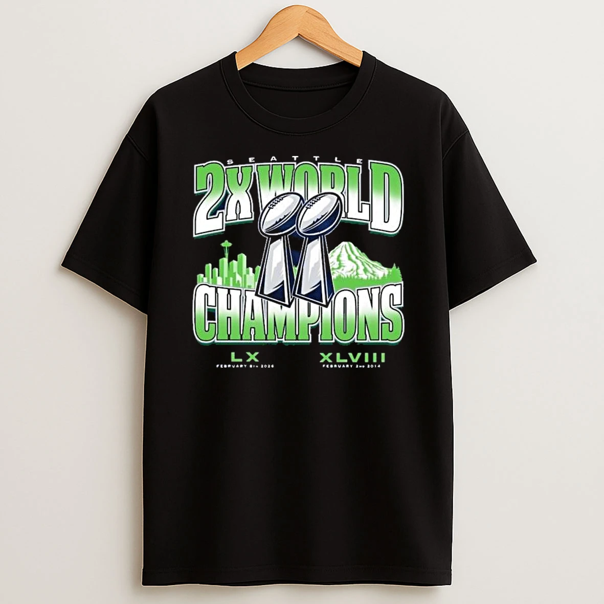 Seattle Seahawks 2x World Championship Trophy T Shirt