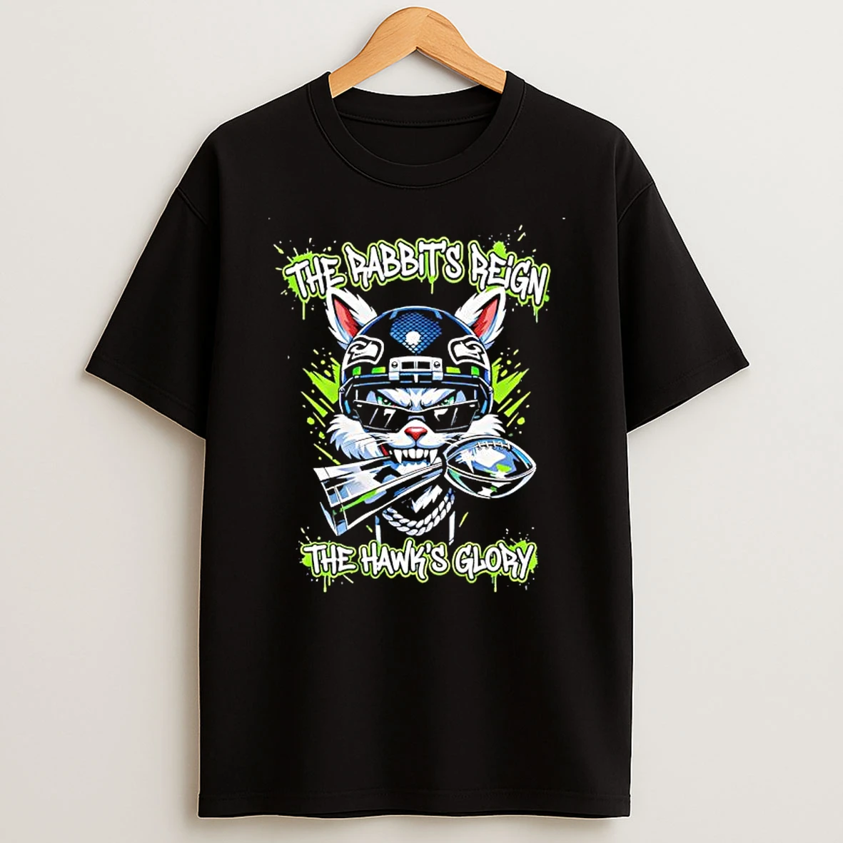 Seattle Seahawks Bad Bunny The Rabbits Reign The Hawks Glory Rabbit Graphic T Shirt
