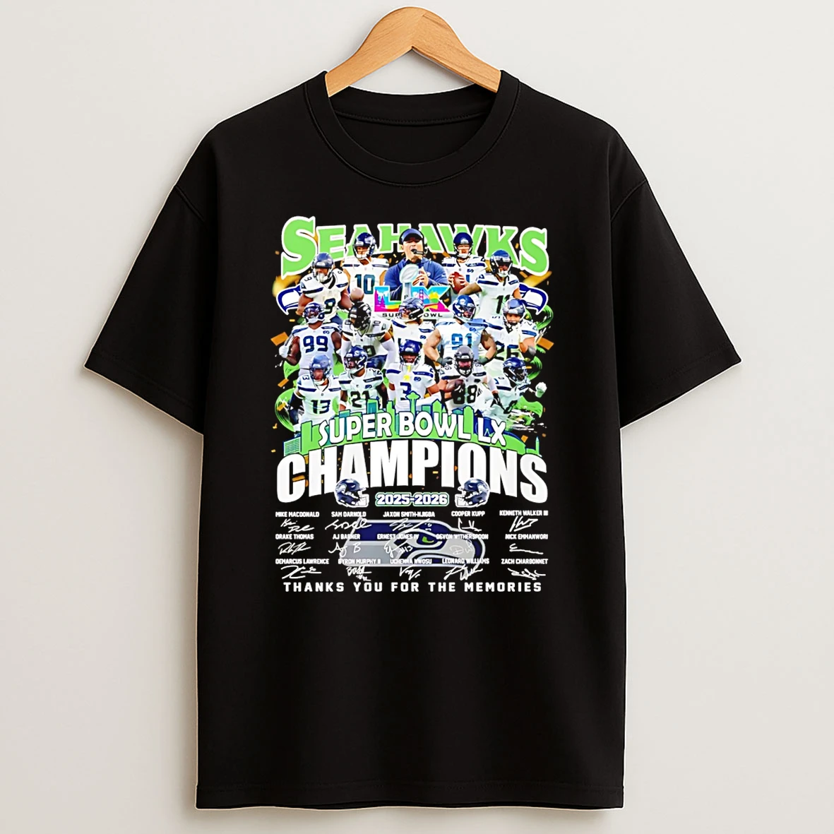 Seattle Seahawks Champions Super Bowl Lx 2025 2026 Signatures T Shirt