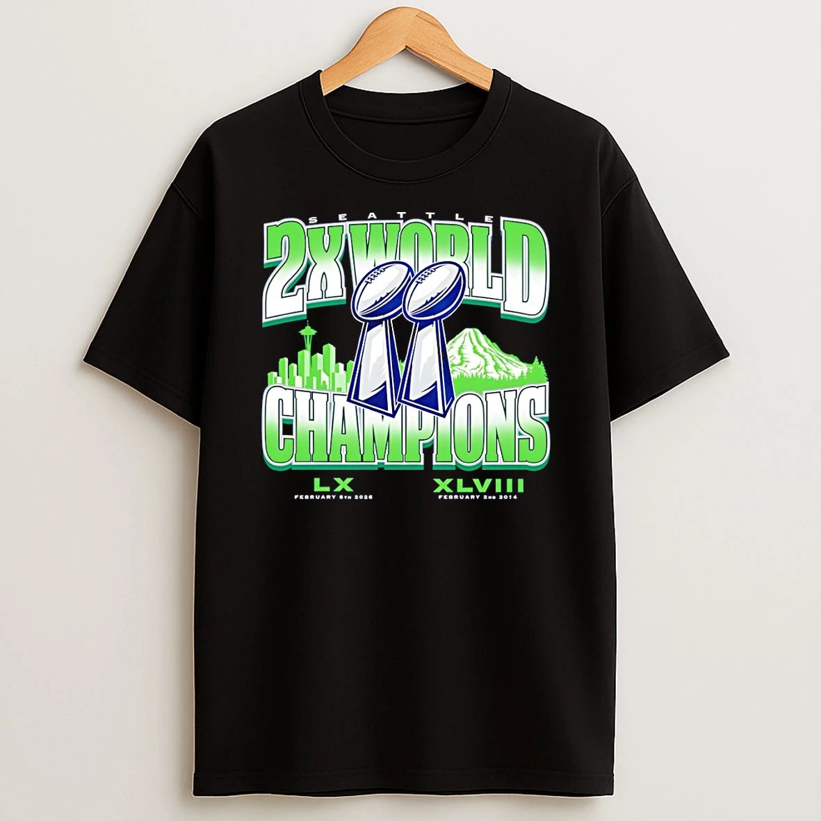 Seattle Seahawks Football 2026 2x World Championship City Skyline T Shirt