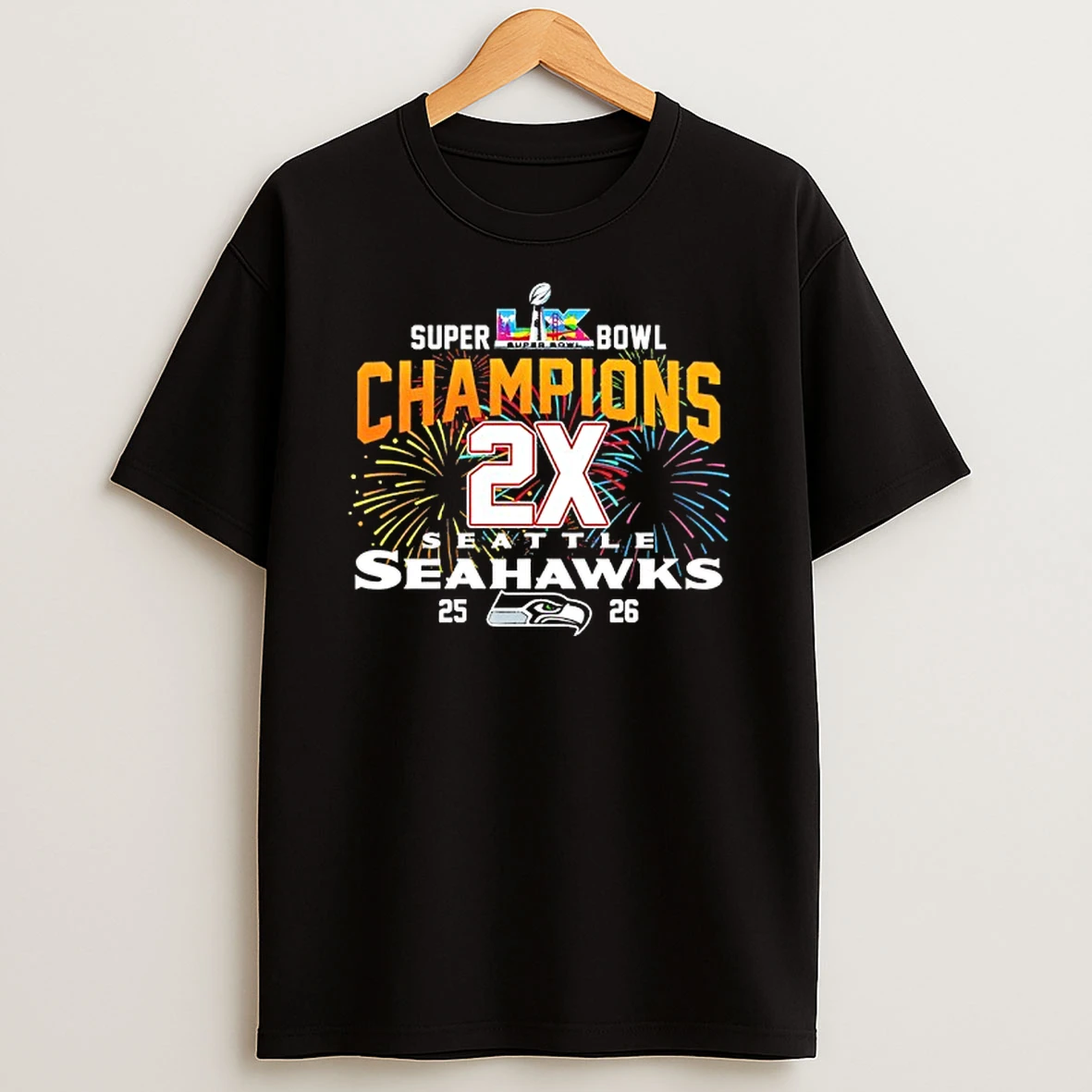 Seattle Seahawks Football 2x Super Bowl Champions 2026 Fireworks T Shirt
