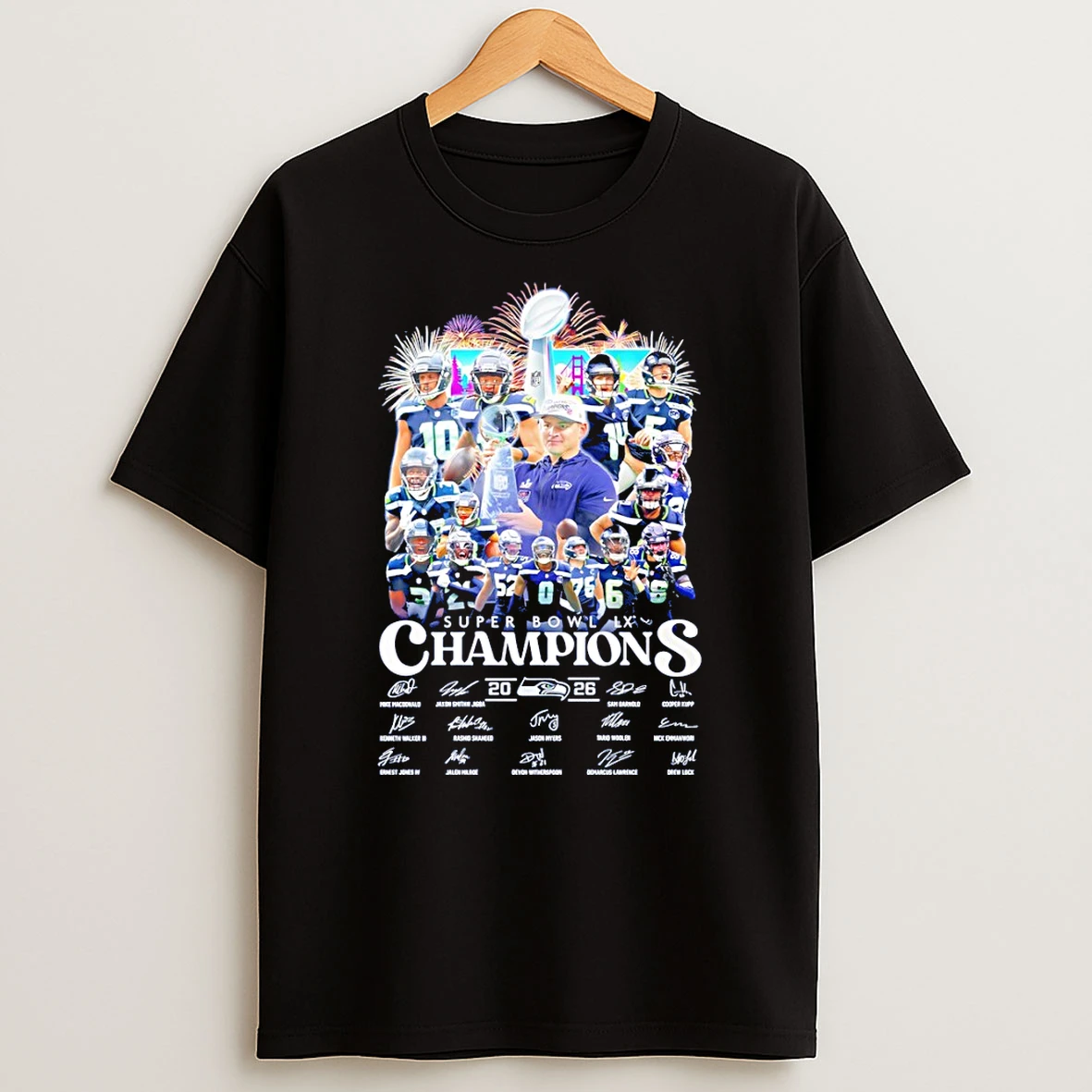 Seattle Seahawks Football Super Bowl Lx Champions 2026 Signatures T Shirt