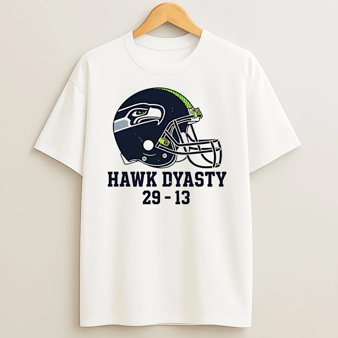 Seattle Seahawks Football Helmet Super Bowl Champs Hawk Dyasty 29 13 T Shirt