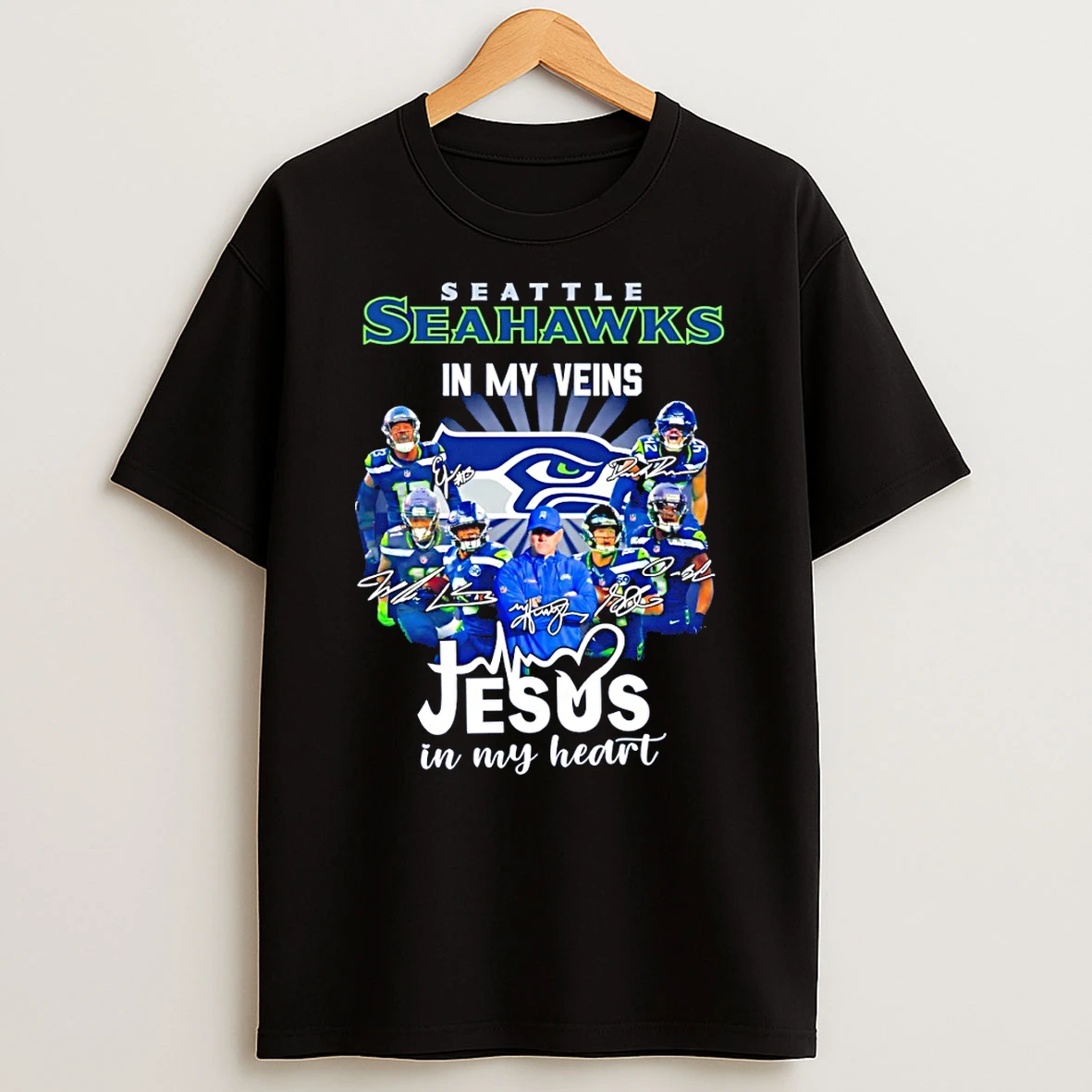 Seattle Seahawks Football In My Veins Jesus In My Heart T Shirt