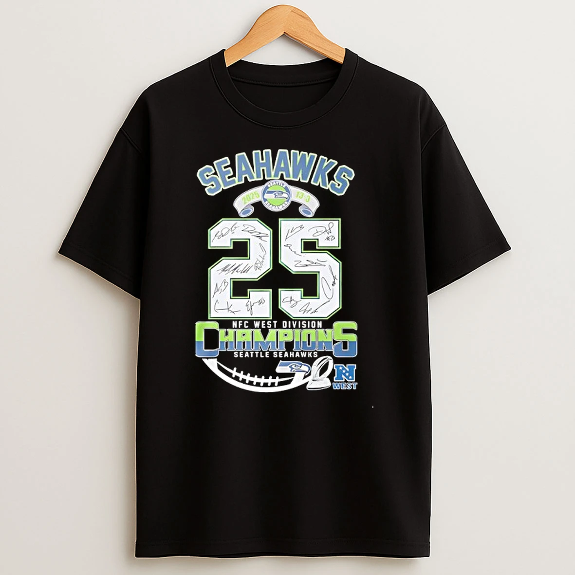 Seattle Seahawks Nfc West Division Champions City Skyline 2025 13 3 Signature T Shirt